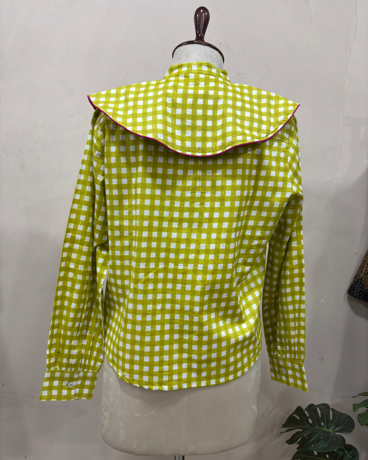 Lime Green Gingham Collar Shirt