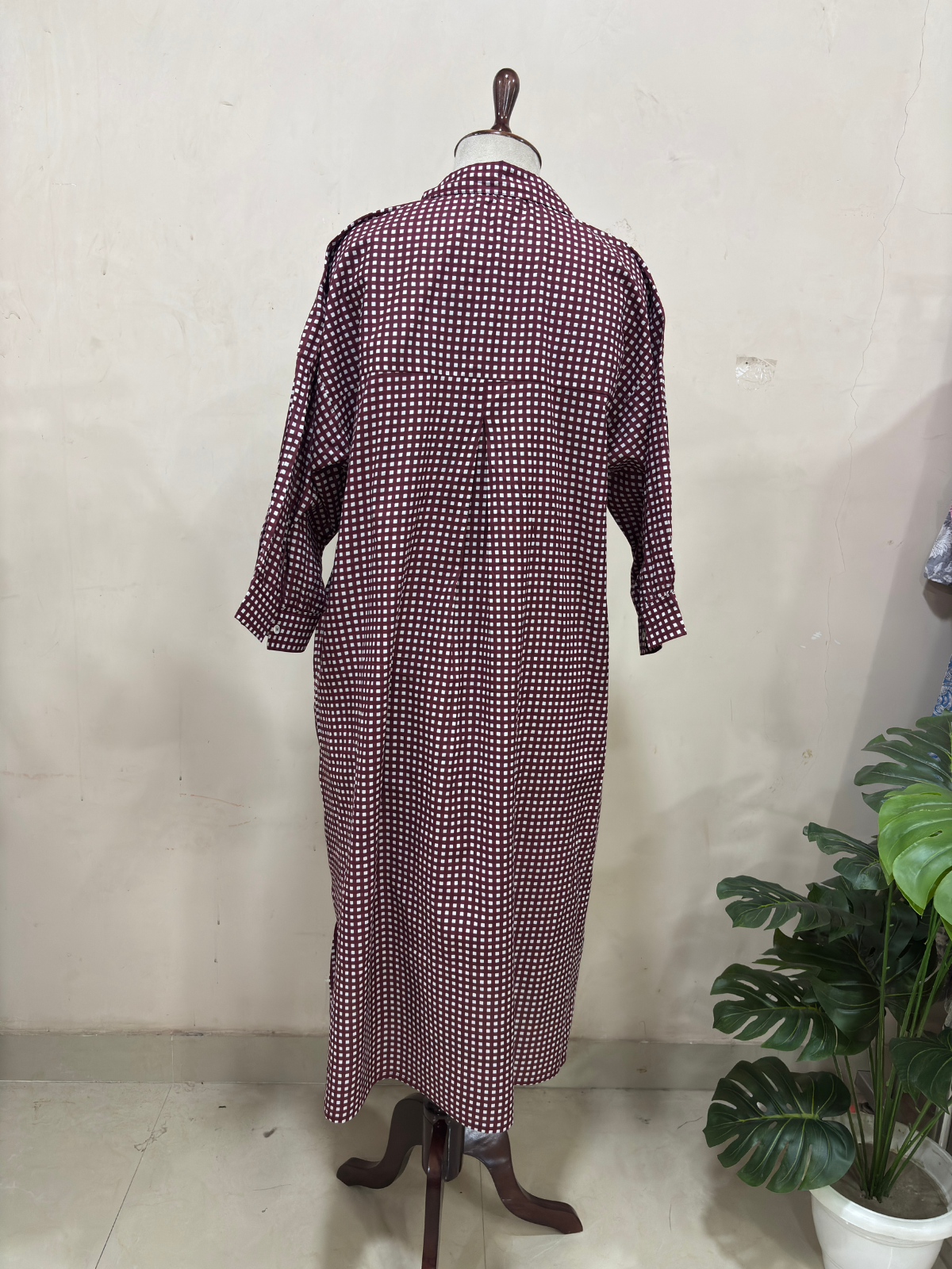 Maroon Gingham Relaxed Dress