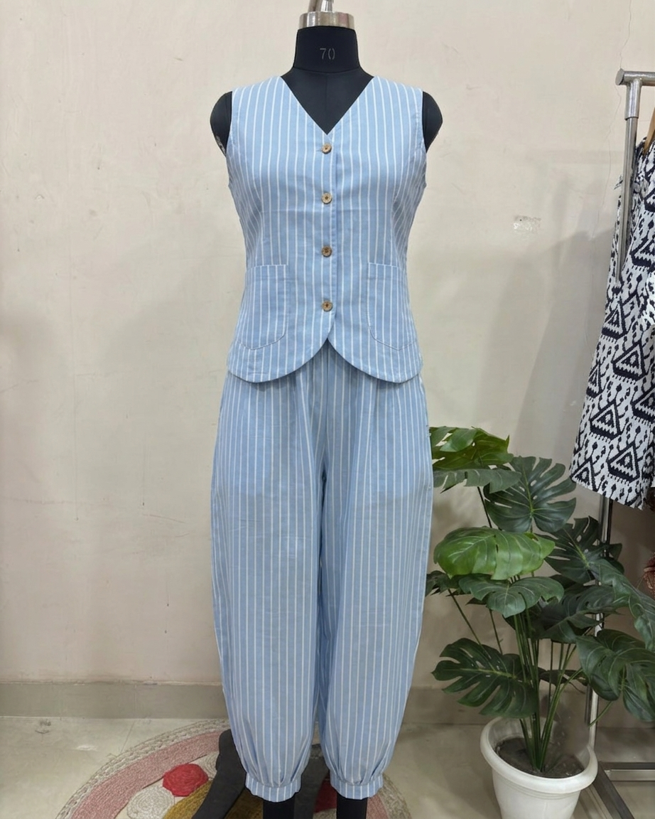 Sky Blue Striped Balloon Pant Set