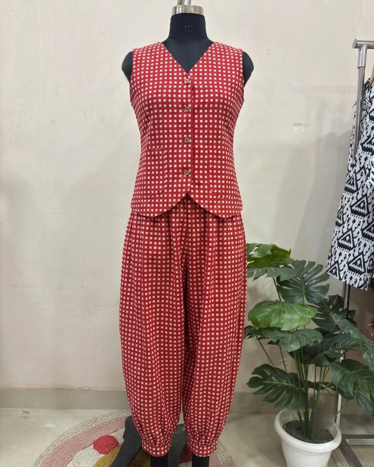 Rust Red Checked Balloon Pant Set