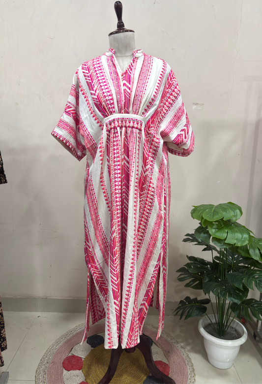 Pink & White Striped Kaftan Dress