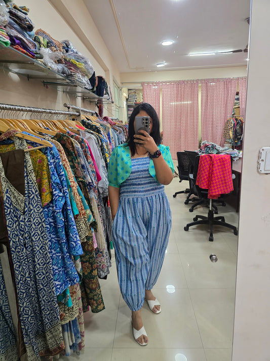 Sky Blue Smocked Jumpsuit