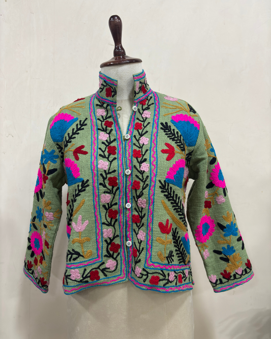Sage Green Floral Embroidered Jacket