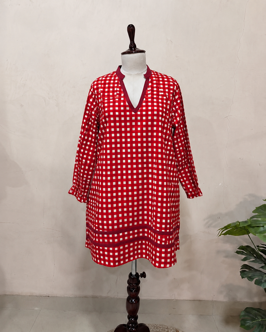 Red Gingham Check Tunic Dress