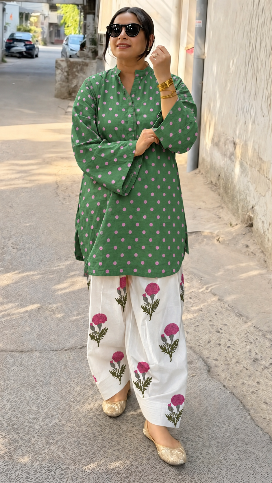 Nysa Pink Dot & Floral Farshi Salwar