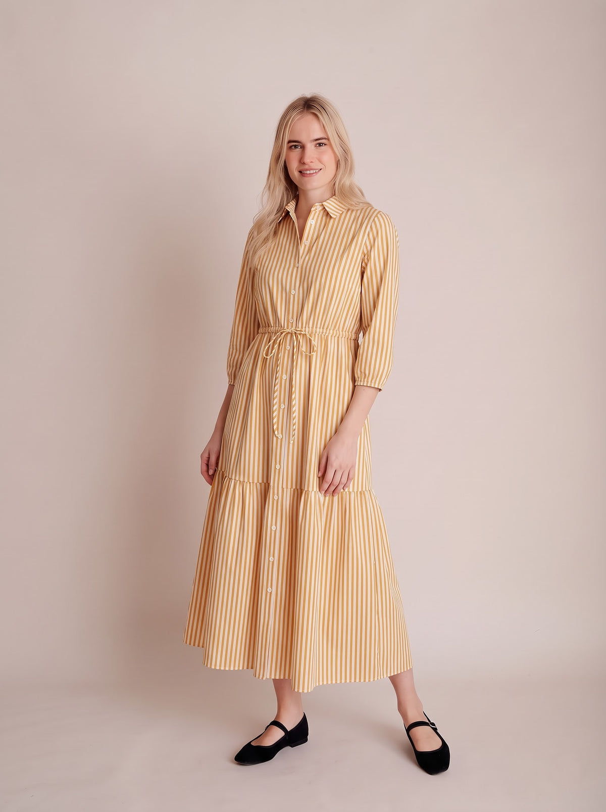 Mustard Yellow Vertical Striped Maxi Dress
