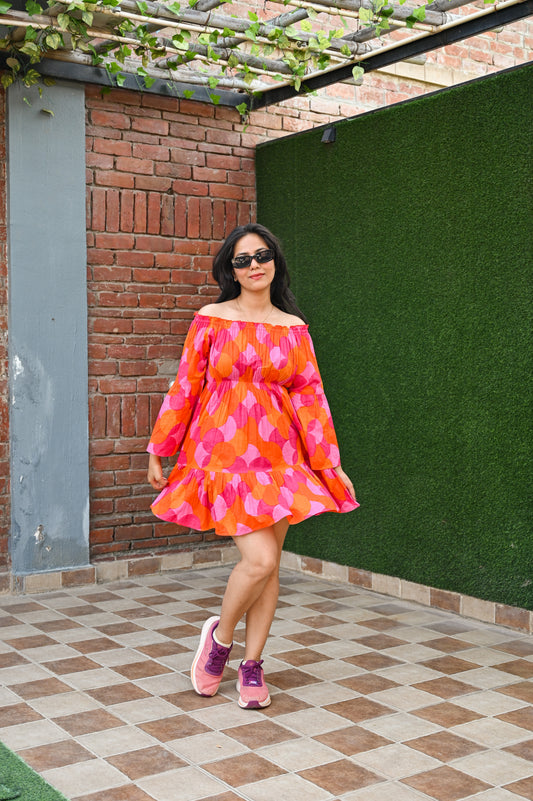 Bold Color Pop Off-Shoulder Dress