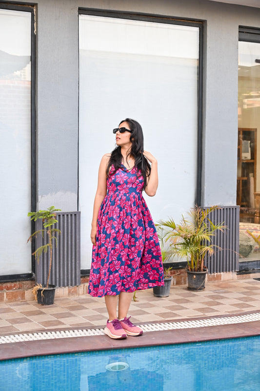 Floral Print Halter Neck Midi Dress