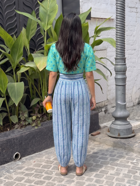 Sky Blue Smocked Jumpsuit