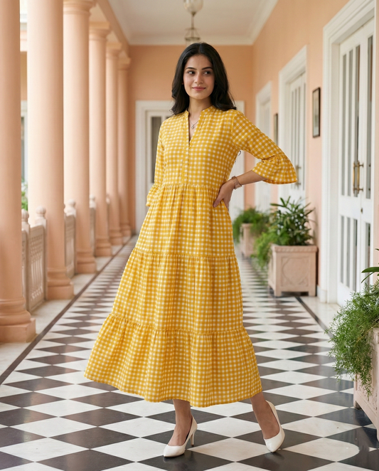 Mustard Checkered Maxi Dress