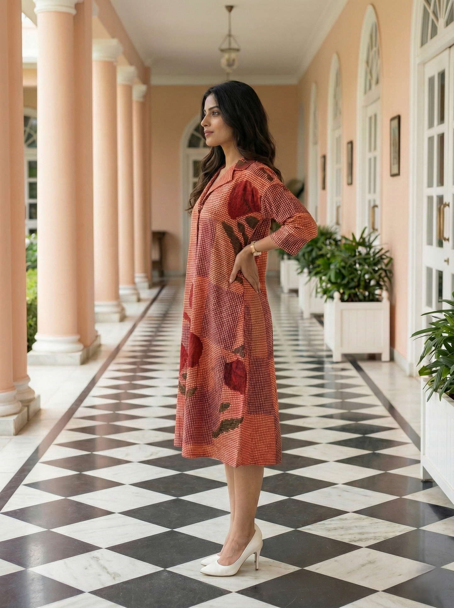 Rust Floral Printed Midi Dress