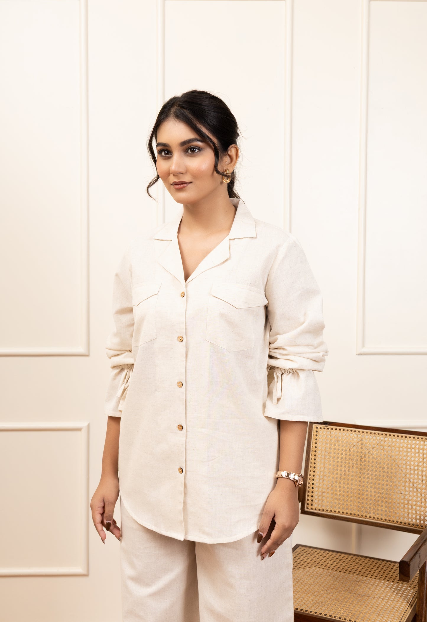 Classic Beige Button-Down Co-ord Set