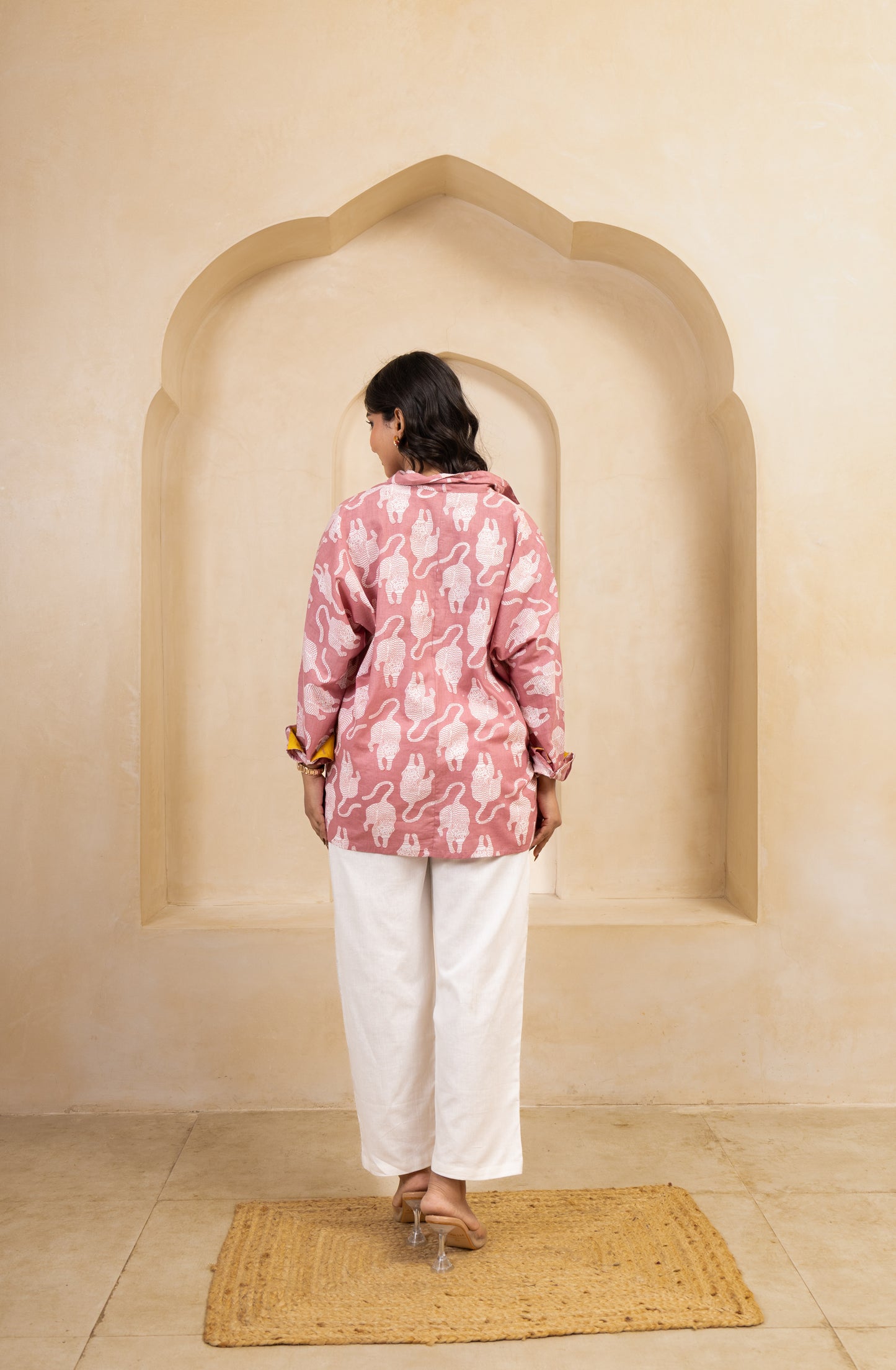 Pink Printed Shirt & White Pants Set