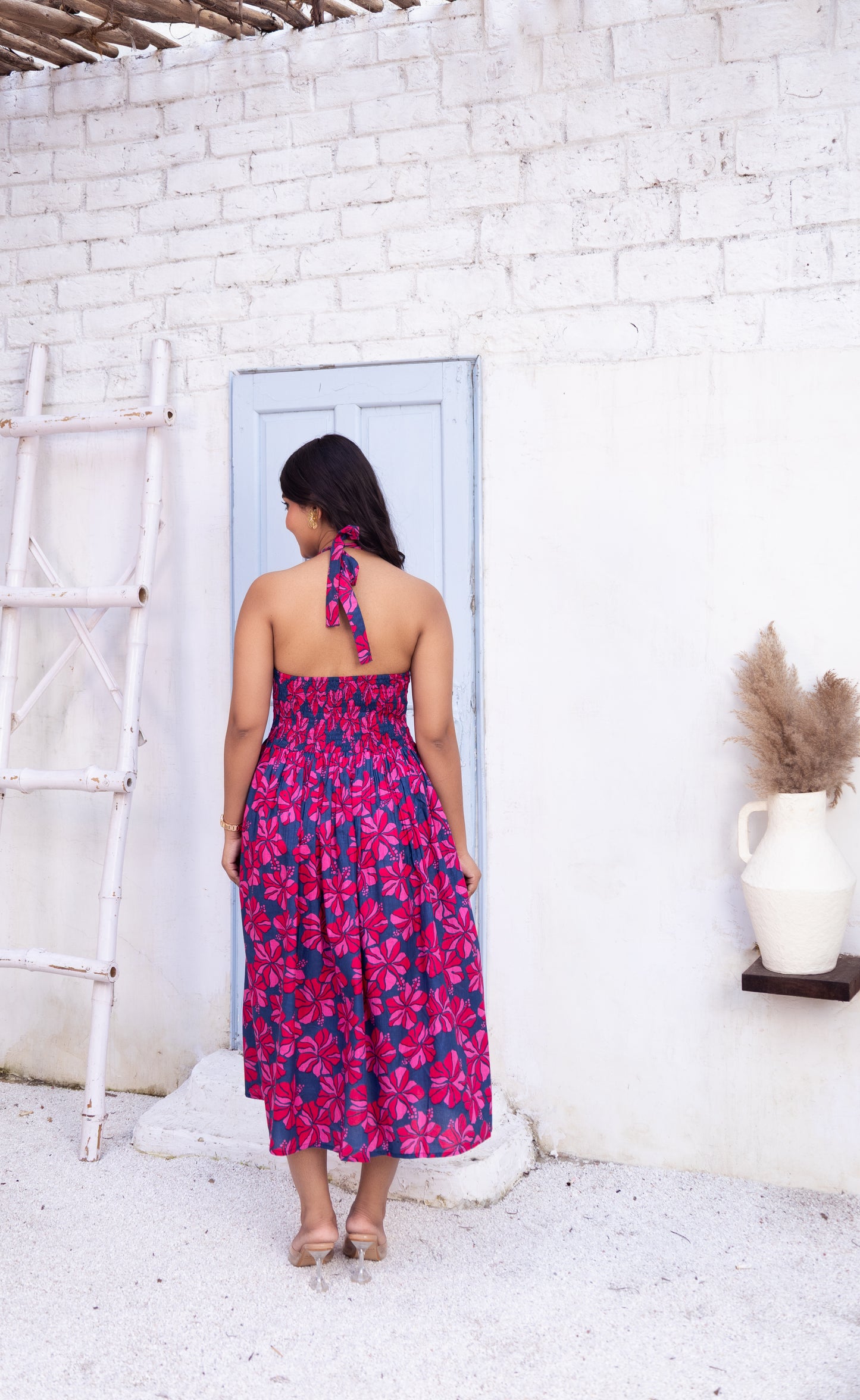 Floral Print Halter Neck Midi Dress