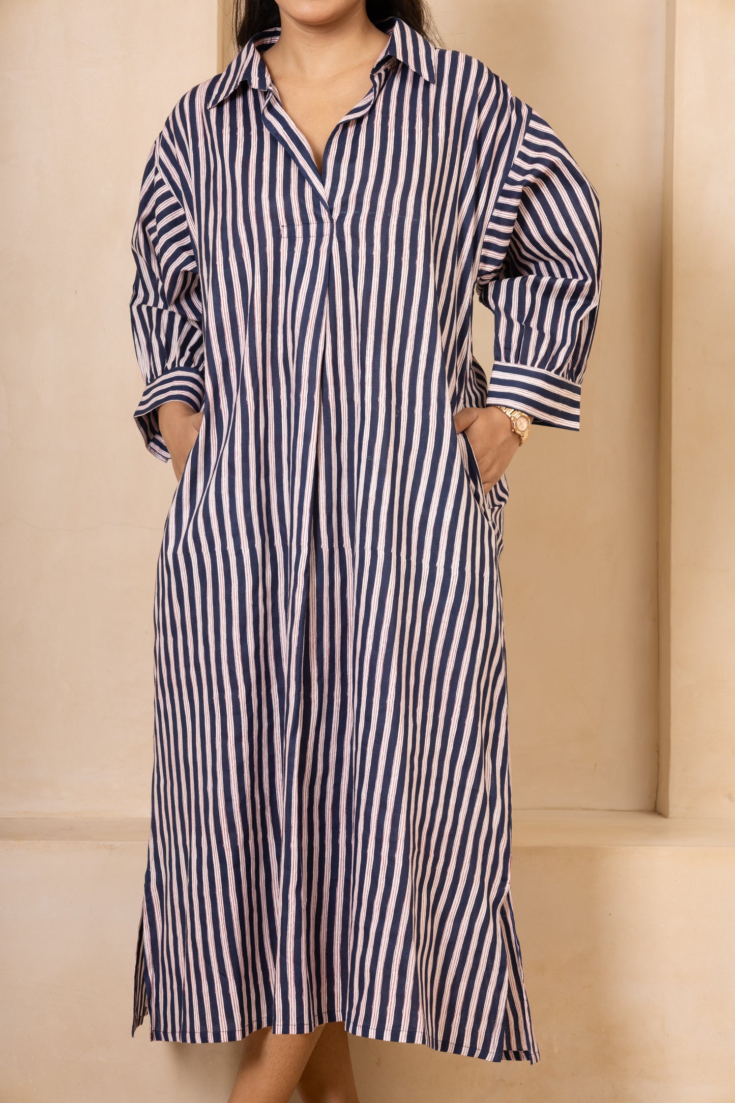 Navy & White Striped Shirt Dress
