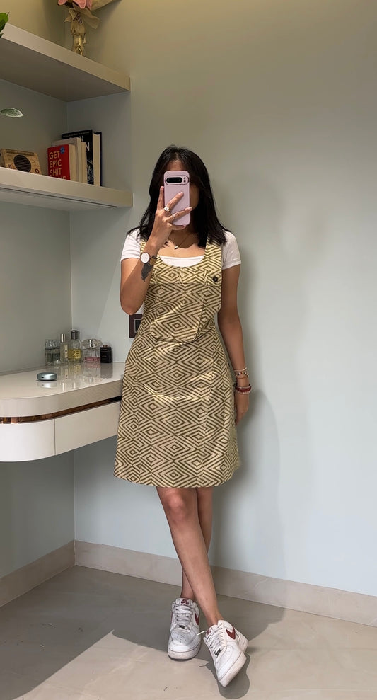 Olive Green Geometric Printed Dress