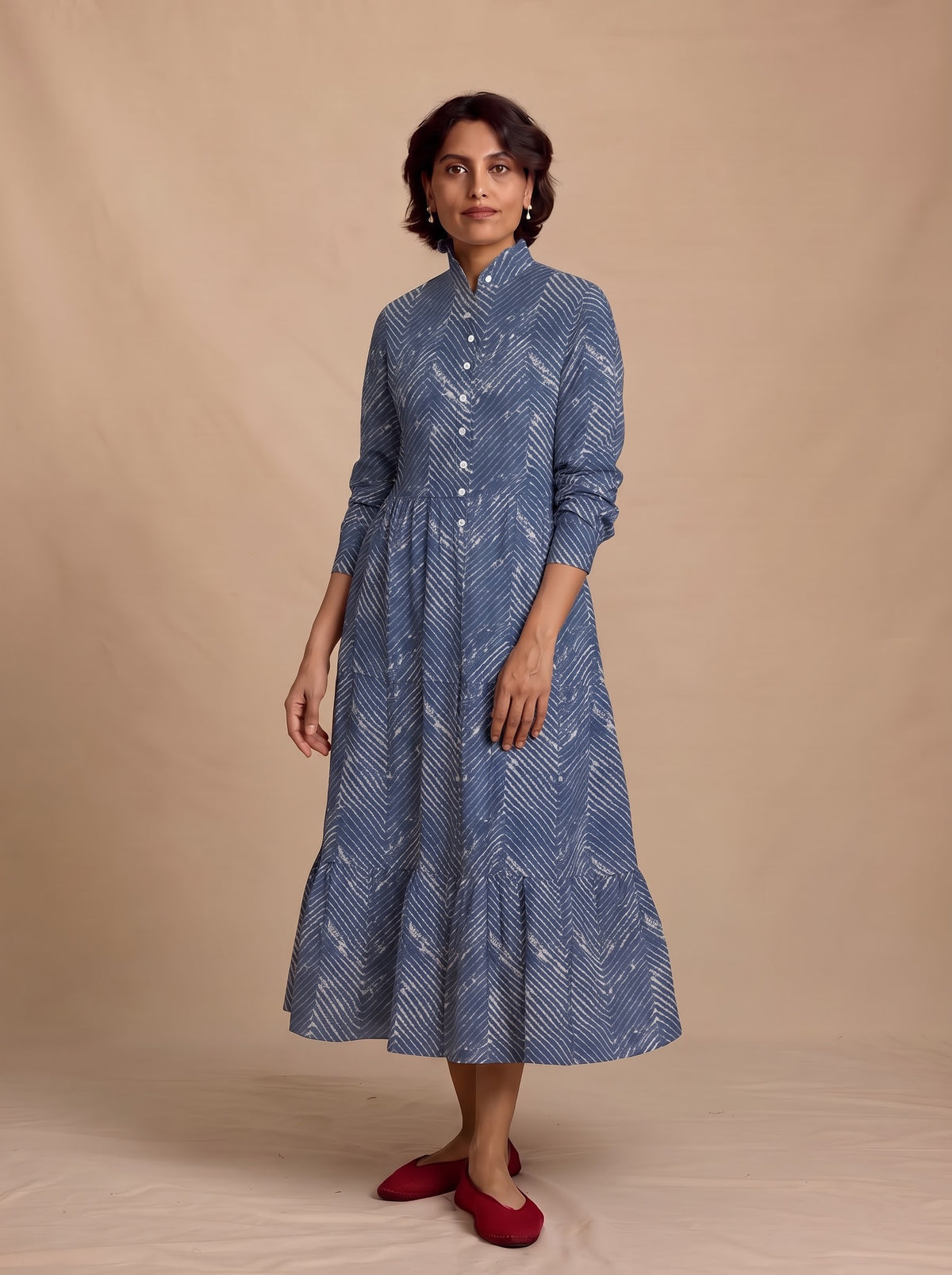 Indigo Blue Chevron Tiered Maxi Dress