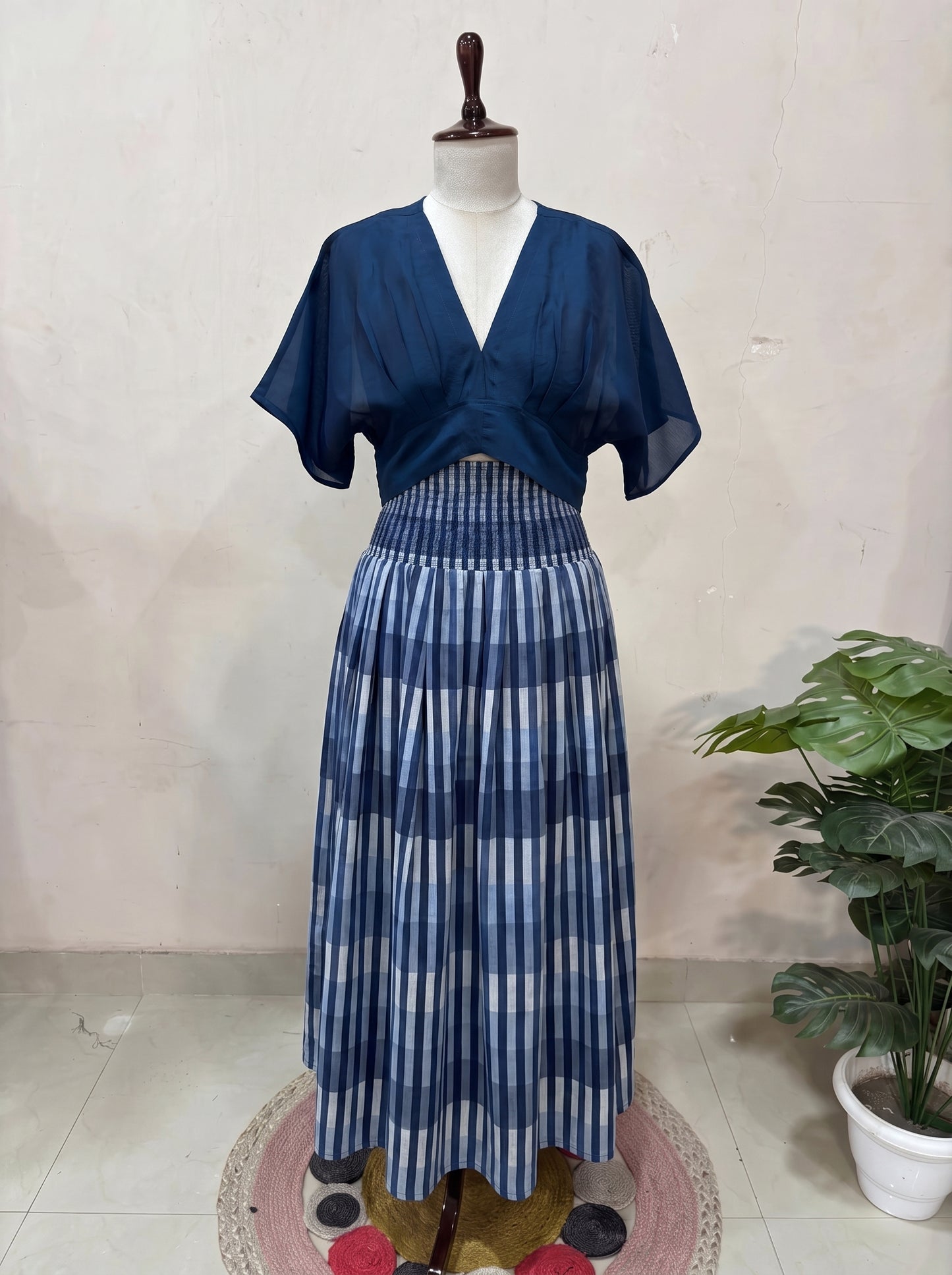 Navy Stripe Skirt Top Set