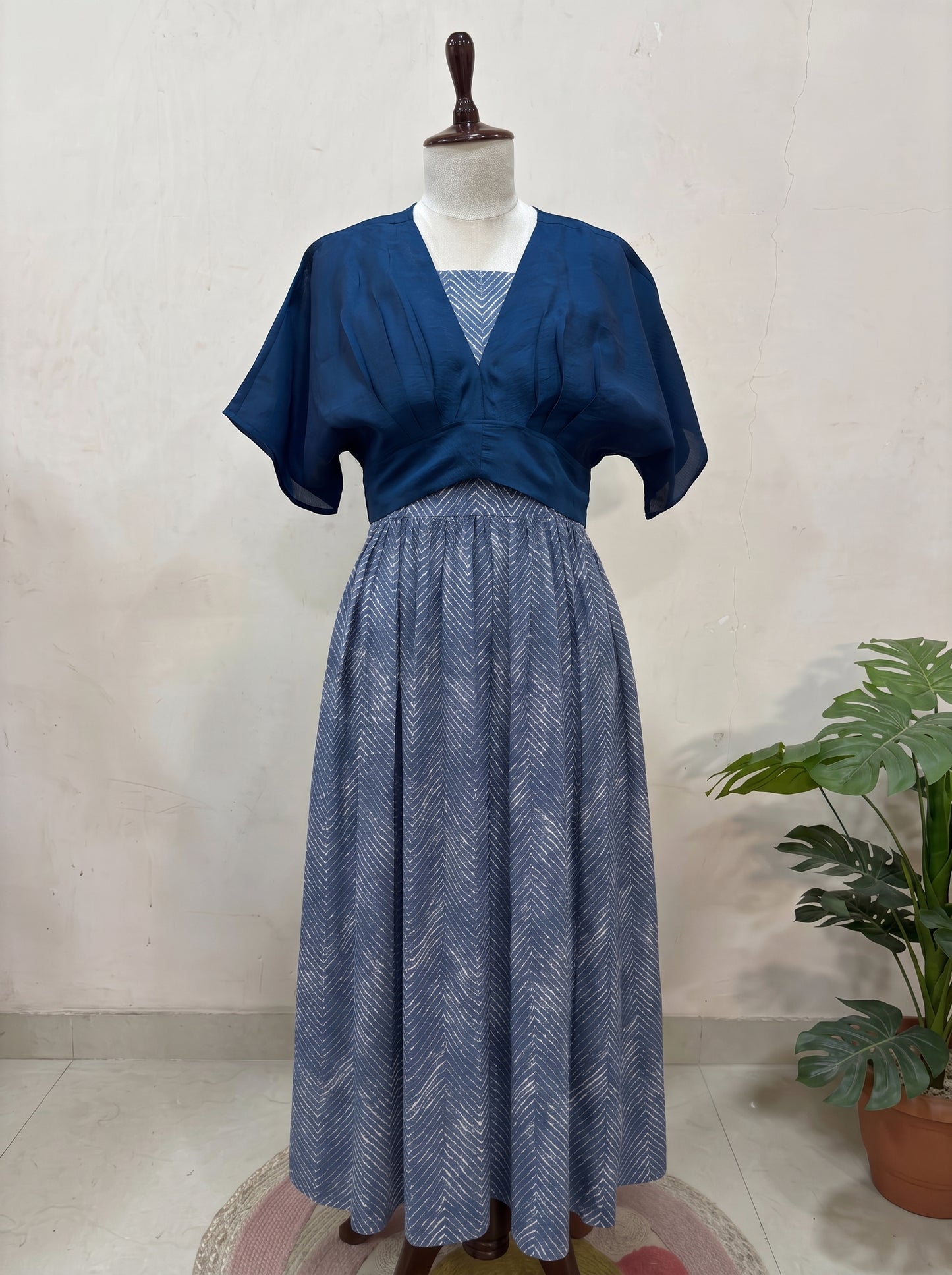 Blue Herringbone Skirt Top Set
