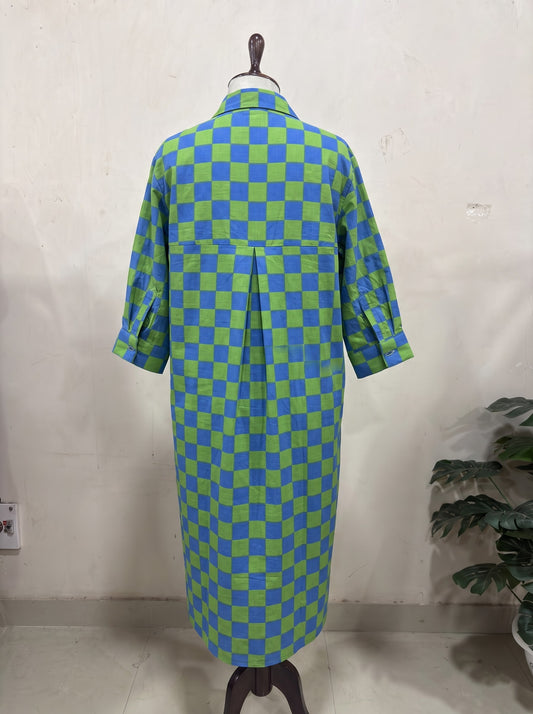 Blue & Green Checkered Maxi Dress
