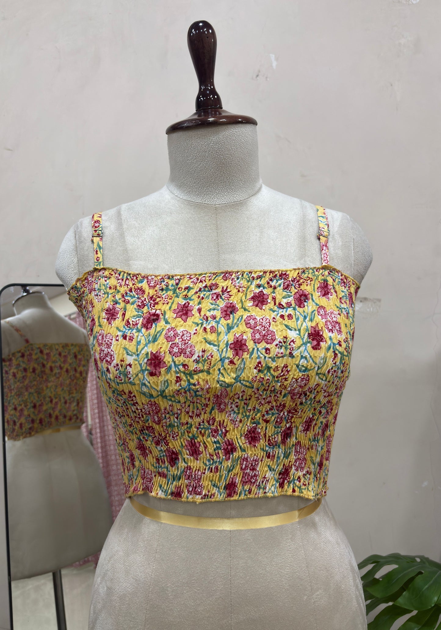 Yellow Floral Smocked Crop Top
