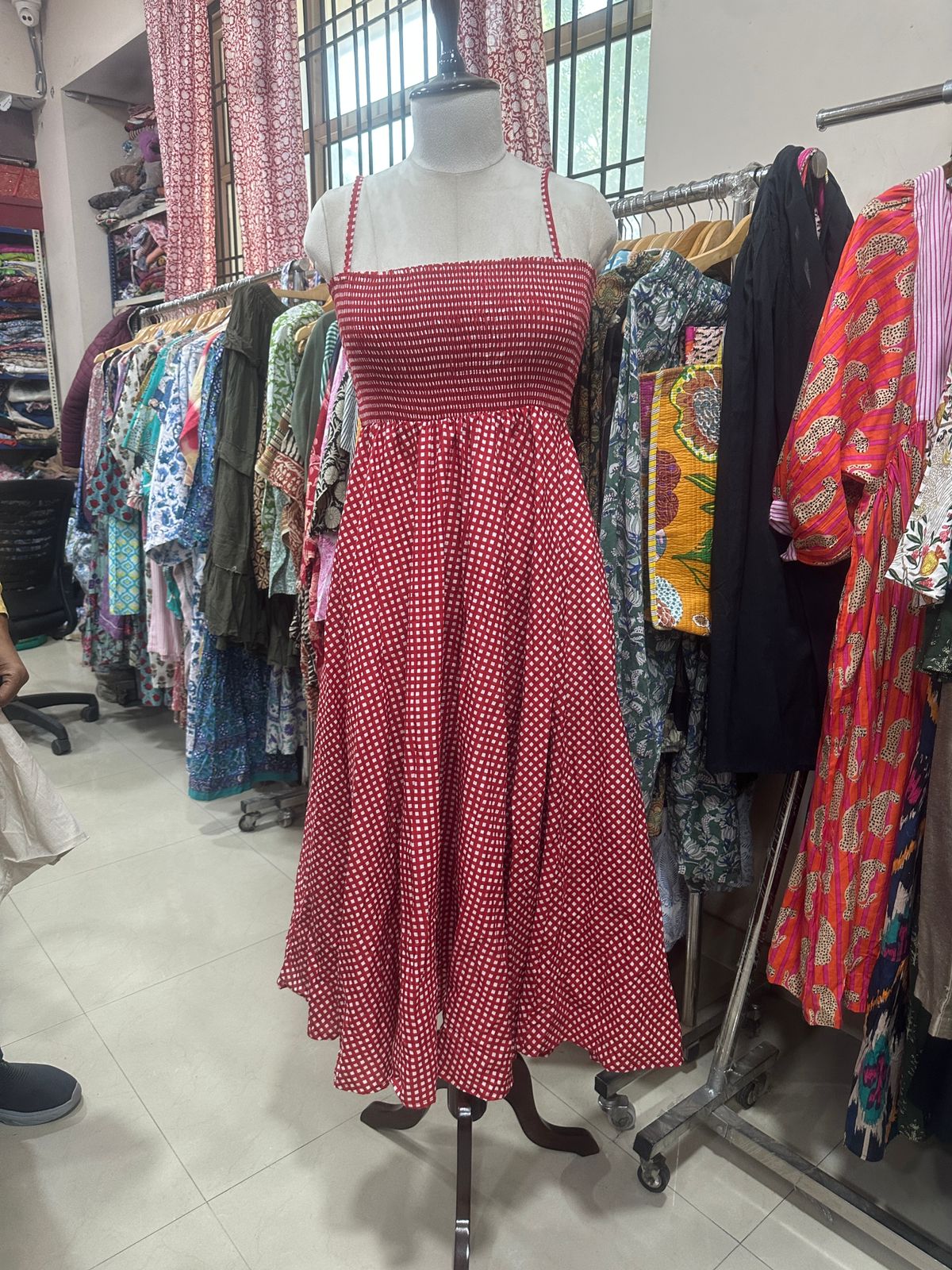 Rosso Small Gingham Flare Skirt with Ivory Wrap Blouse Set