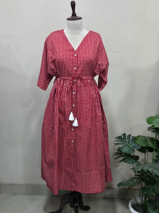 Red Checkered Kaftan Dress