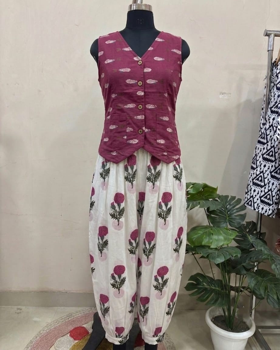 Botanical Harmony Waistcoat Balloon Pant Set
