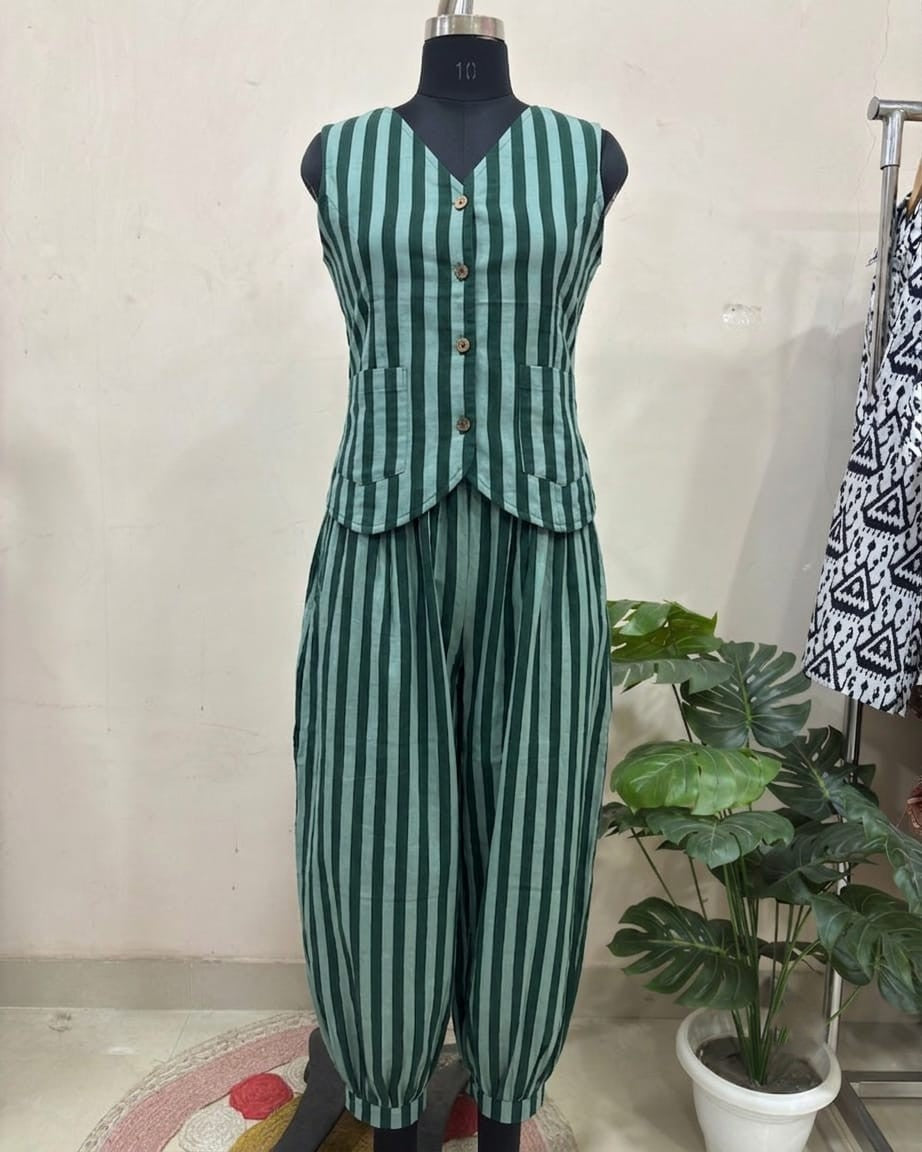 Green Striped Balloon Pant Set