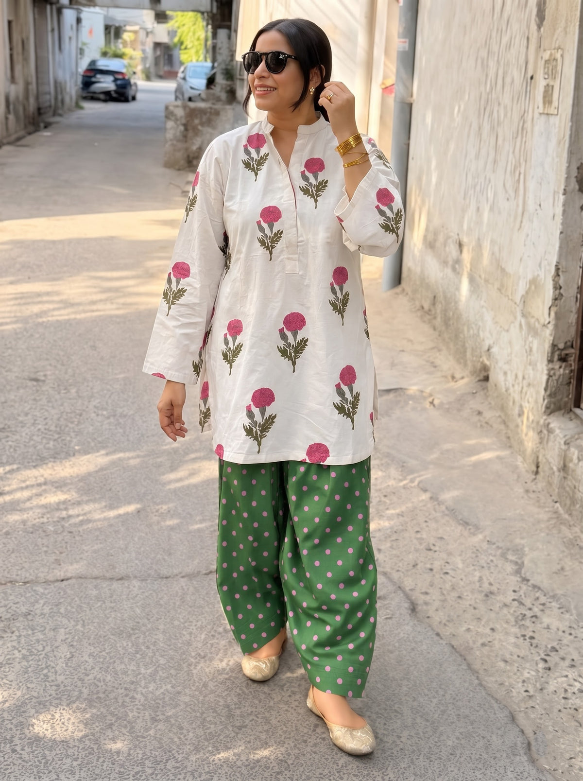 Sia Floral & Pink Dot Farshi Salwar