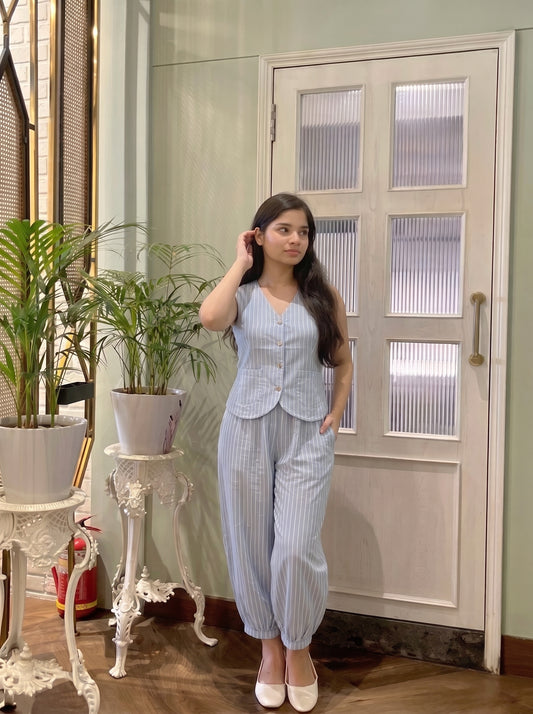 Sky Blue Striped Balloon Pant Set
