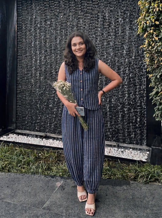 Indigo Stripe Balloon Co-ord set