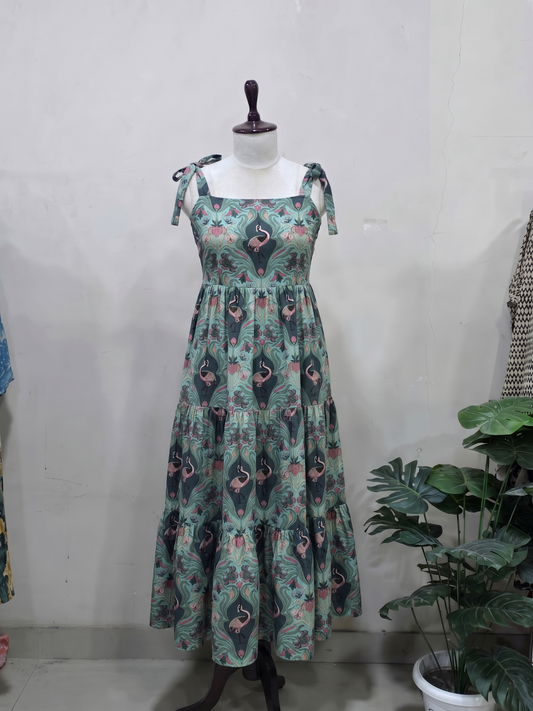 Sage Flamingo Tie-Shoulder Maxi Dress