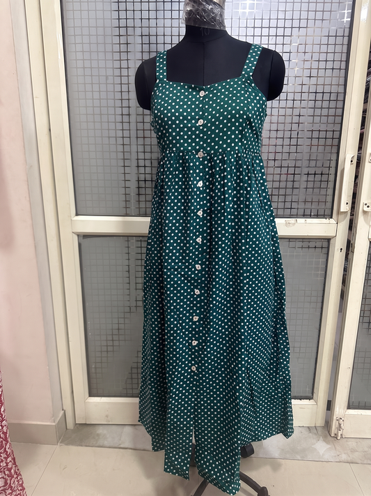 Teal Green Polka Dot Button Midi Dress