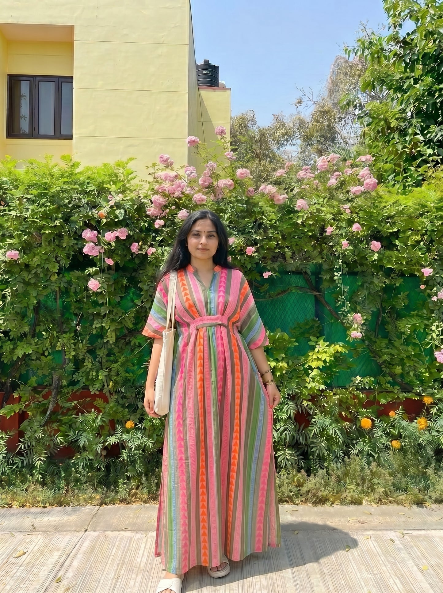 Multicolor Striped Kaftan Dress