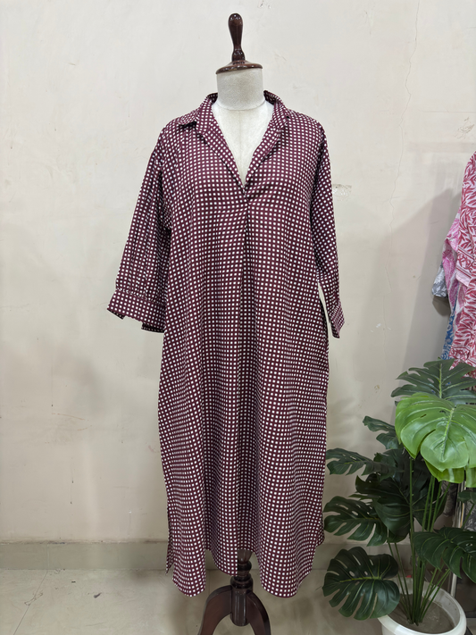 Maroon Gingham Relaxed Dress