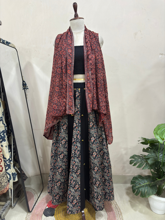 Taara Ajrakh Lehenga Set with Shrug