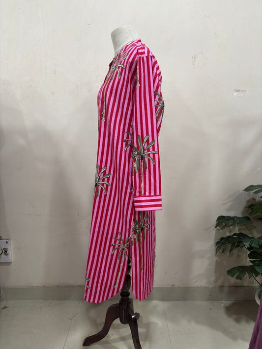 Striped Palm Print Maxi Dress