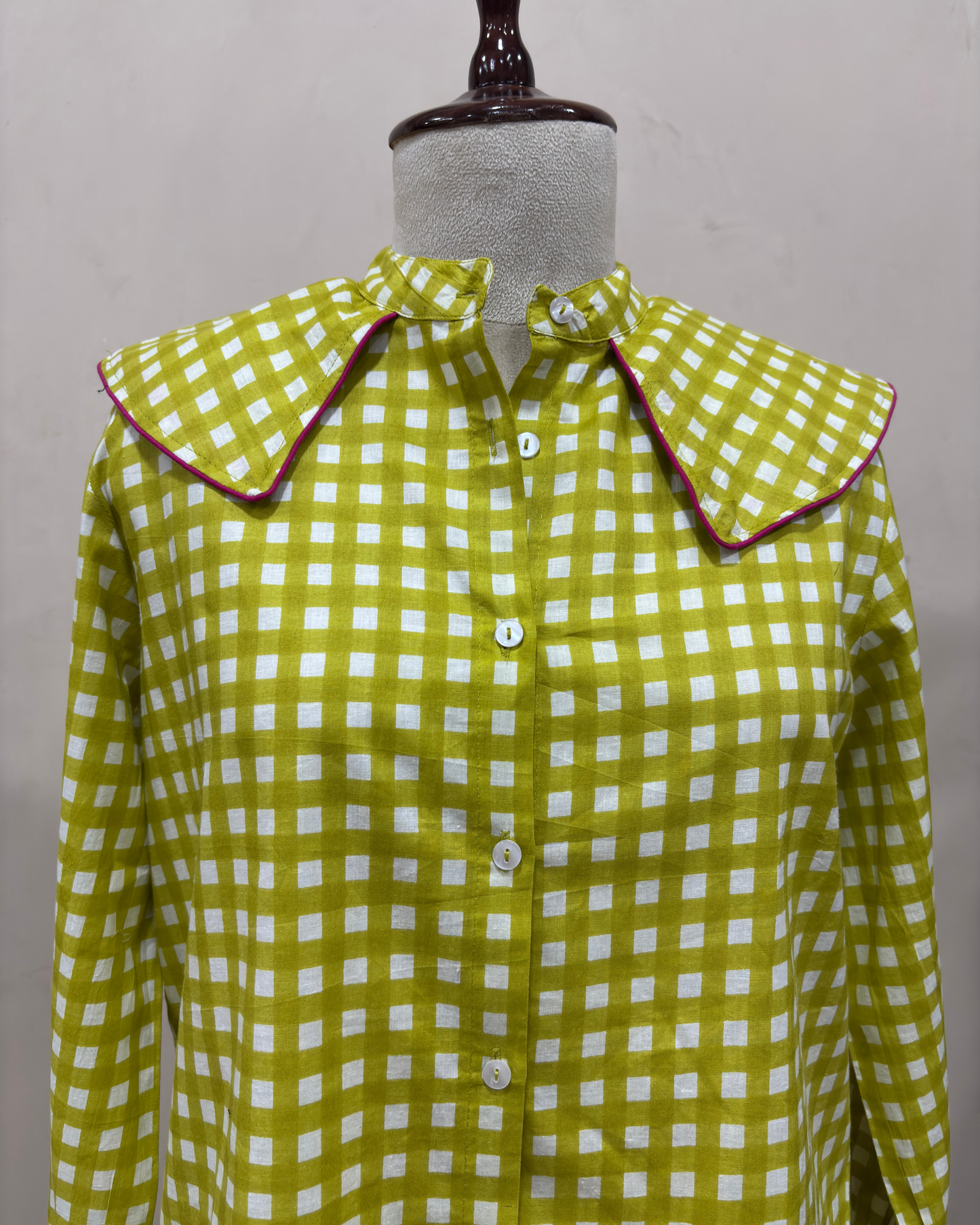 Lime Green Gingham Collar Shirt