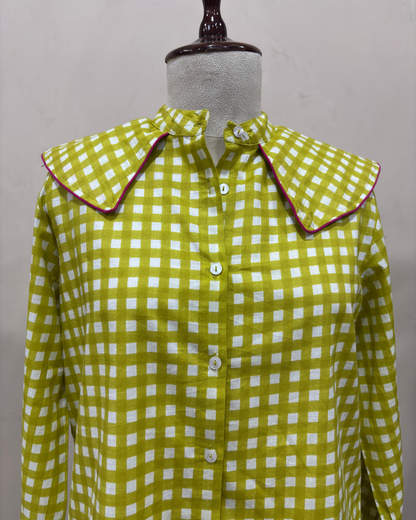 Lime Green Gingham Collar Shirt