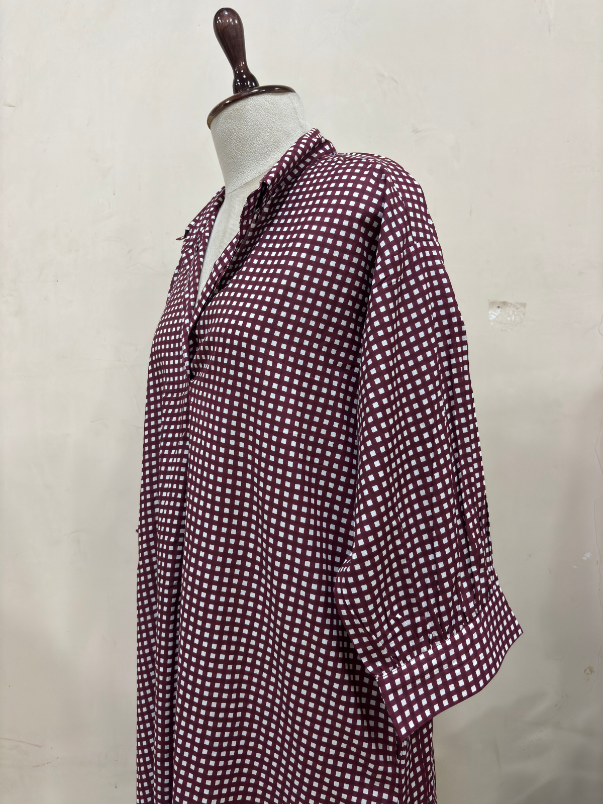 Maroon Gingham Relaxed Dress