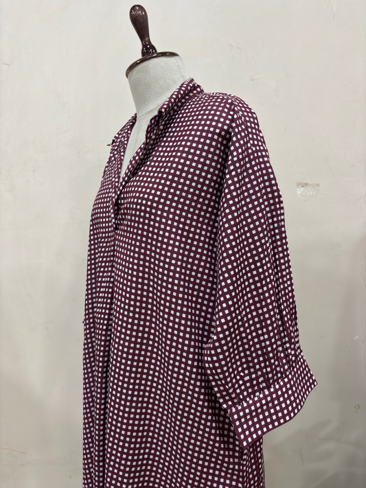 Maroon Gingham Relaxed Dress