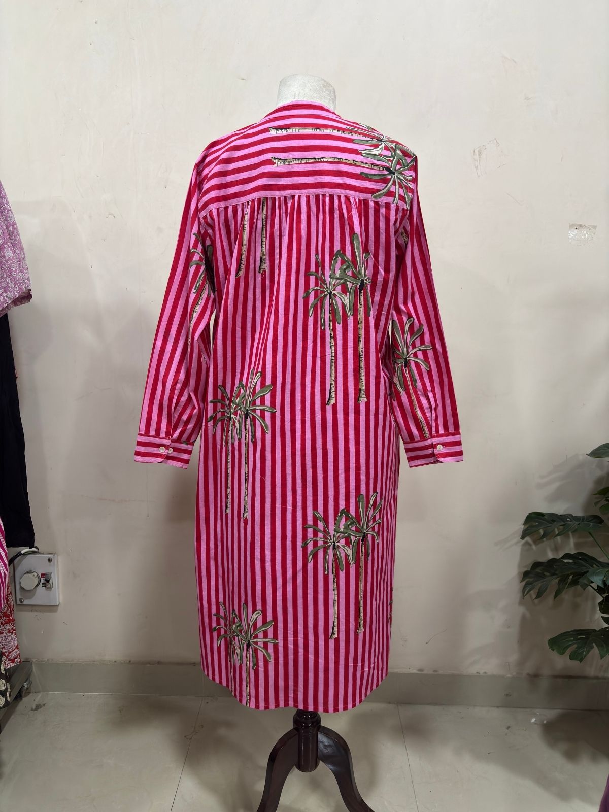 Striped Palm Print Maxi Dress