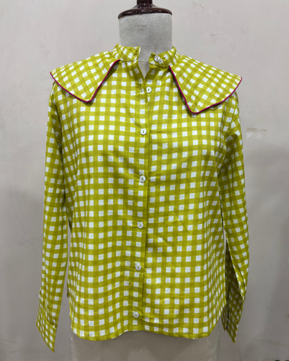 Lime Green Gingham Collar Shirt