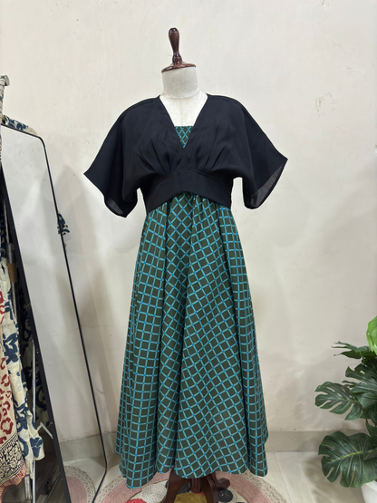 Indigo Green Checks Skirt Top Set
