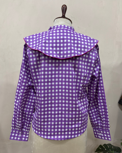 Purple Gingham Collar Shirt