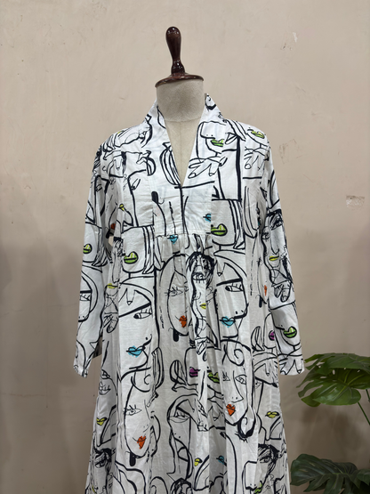 Ivory Abstract Print Maxi Dress