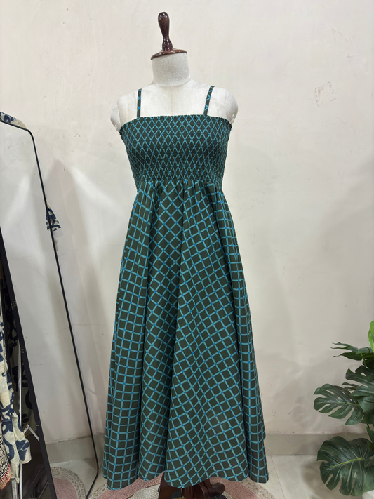 Indigo Green Checks Skirt Top Set