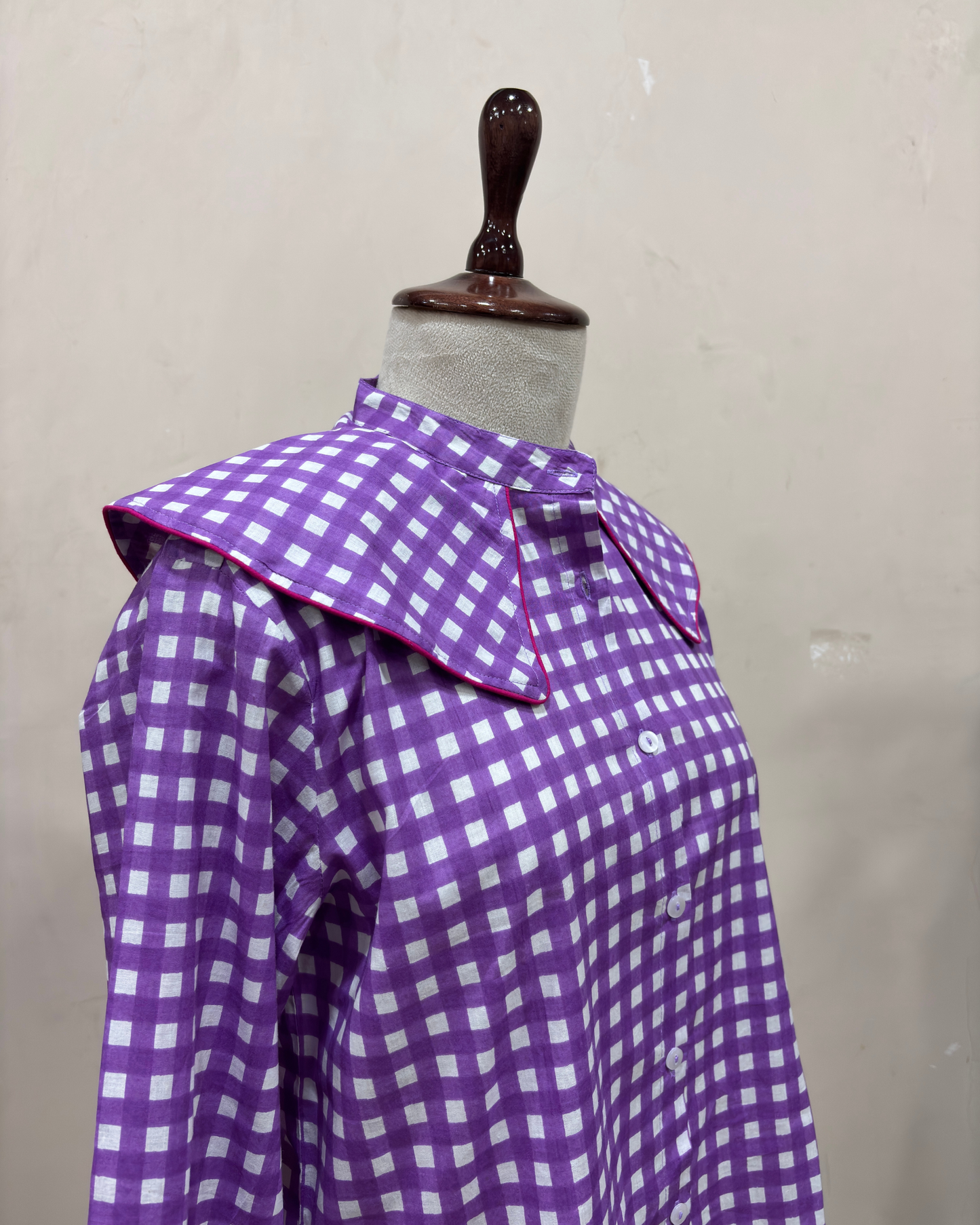 Purple Gingham Collar Shirt