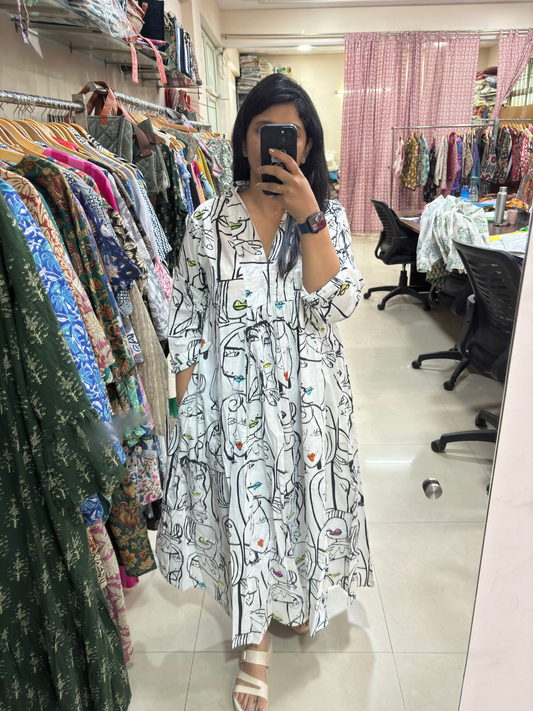 Ivory Abstract Print Maxi Dress
